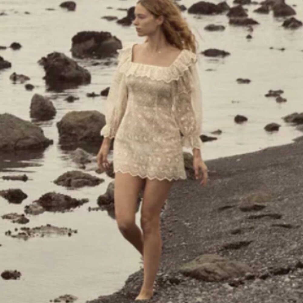 Doen NWT Silk Franique Embroidered Eyelet Lace Dress In Magnolia $698 LA…